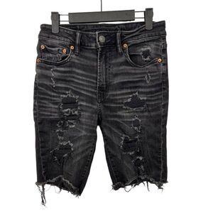 American Eagle Mens Airflex Black Denim Distressed Shorts